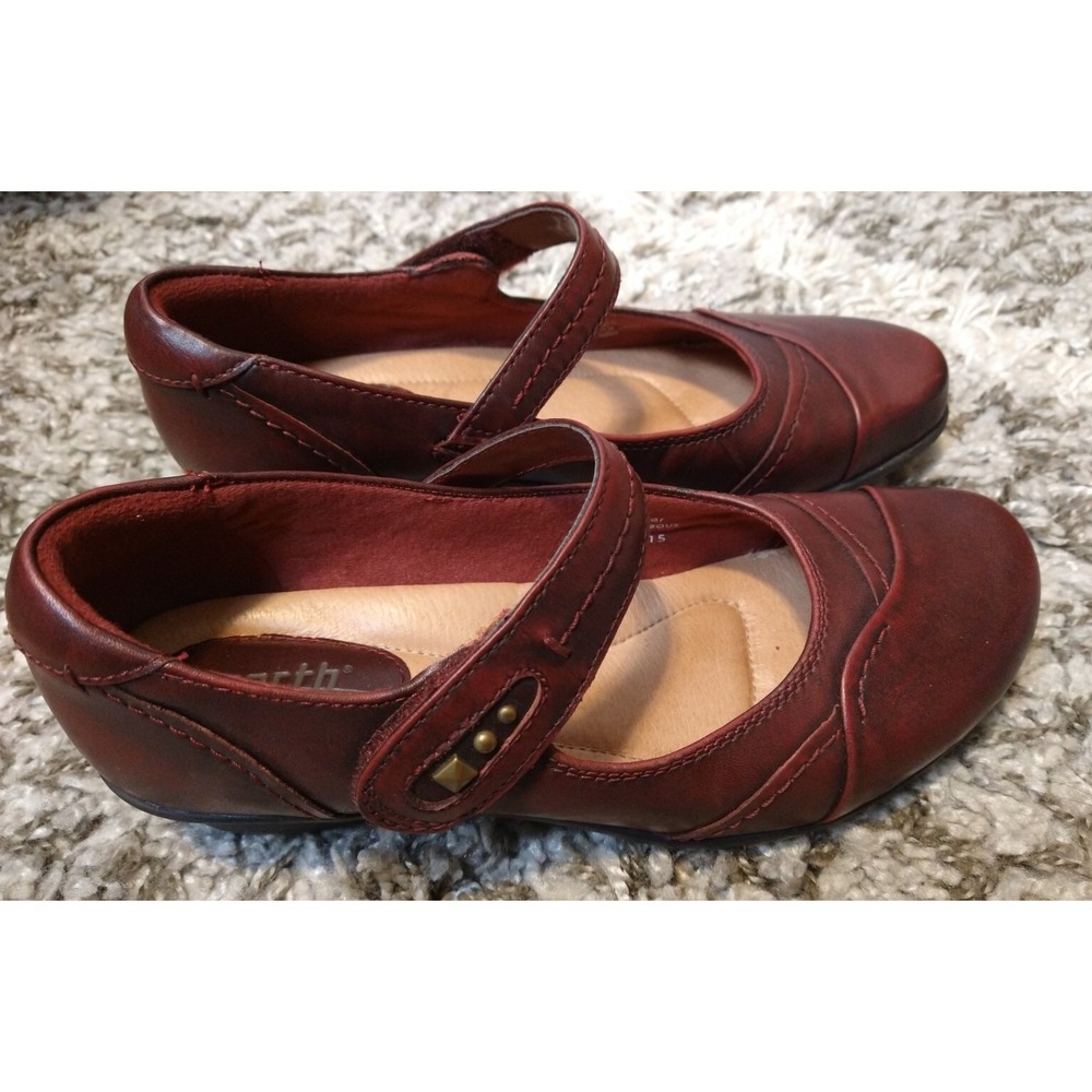 Earth Shoes Clover Bordeaux Mary Janes Womens 7 B Red Leather Shoes Maryjanes - Picture 6 of 10